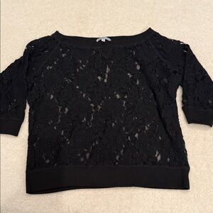 Charlotte Russe Black Lace 3/4 Sleeve Sweatshirt Top